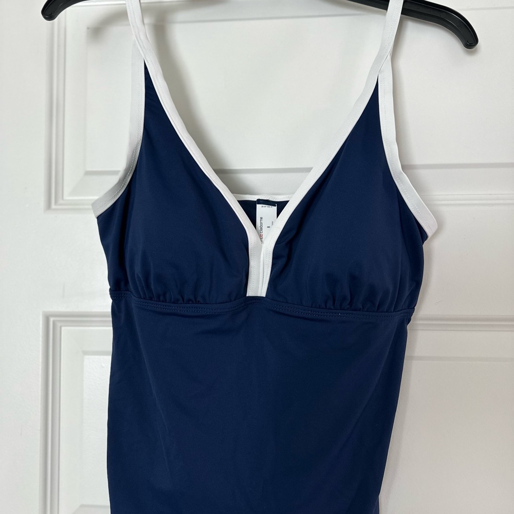 Liz Claiborne Navy One-Piece with White Trim